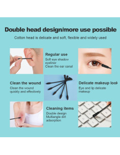 Hisopos de Algodón Doble Punta Negros Le Miju 200 Unidades 2