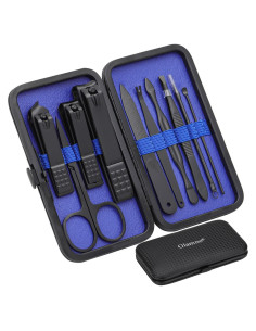 Juego de Manicura Profesional Glamne 10 en 1 Acero Inoxidable Azul