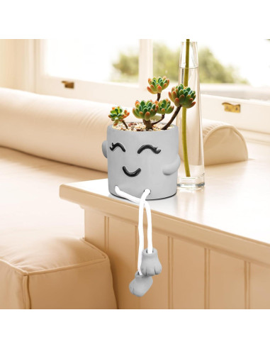 Maceta de Cemento Uguisu con Carita Sonriente 10 cm