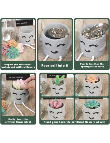 Maceta de Cemento Uguisu con Carita Sonriente 10 cm