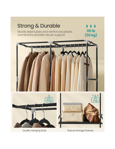 Armario Portátil SONGMICS 2 Niveles Negro Tinta 86x45x167 cm