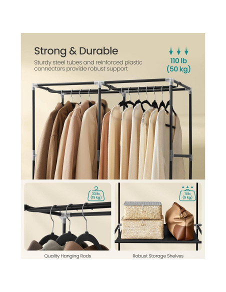 Armario Portátil SONGMICS 2 Niveles Negro Tinta 86x45x167 cm