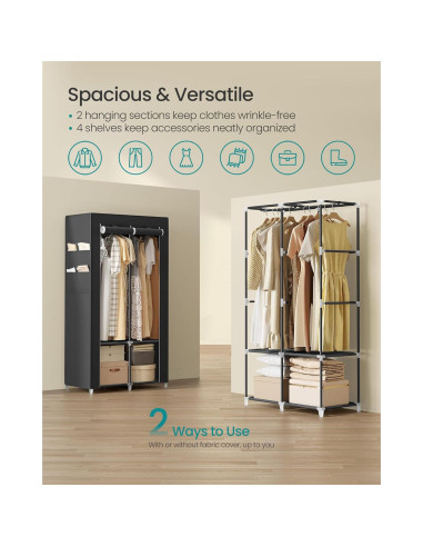 Armario Portátil SONGMICS 2 Niveles Negro Tinta 86x45x167 cm