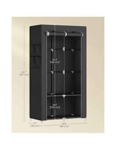 Armario Portátil SONGMICS 2 Niveles Negro Tinta 86x45x167 cm