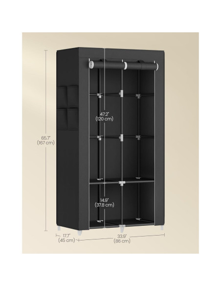 Armario Portátil SONGMICS 2 Niveles Negro Tinta 86x45x167 cm