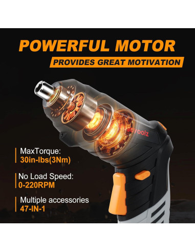 Destornillador Eléctrico Inalámbrico Megarooz con 47 Accesorios