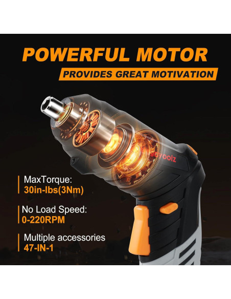 Destornillador Eléctrico Inalámbrico Megarooz con 47 Accesorios