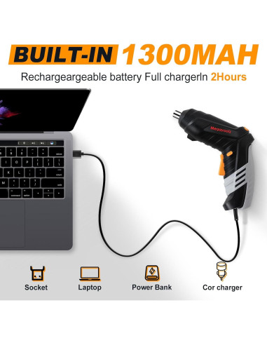 Destornillador Eléctrico Inalámbrico Megarooz con 47 Accesorios