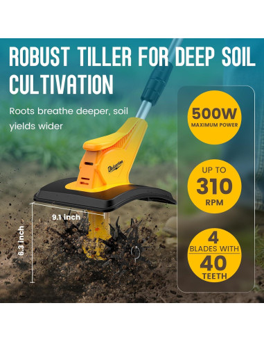 Cultivador Inalámbrico DEJUNPIOOL 500W 23.1cm Amarillo Negro
