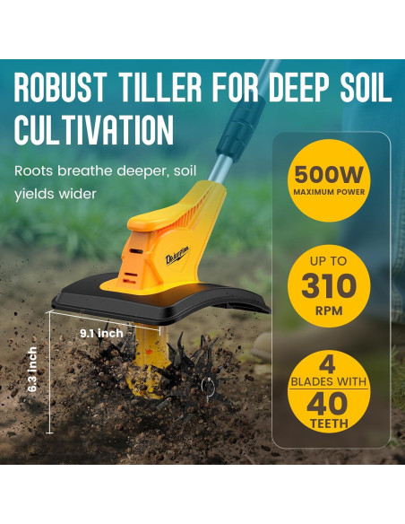 Cultivador Inalámbrico DEJUNPIOOL 500W 23.1cm Amarillo Negro