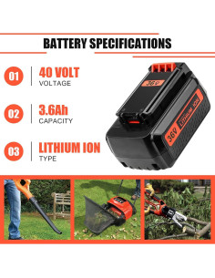 Batería Litio 40V 3600mAh Reemplazo Black & Decker LBX2040 2