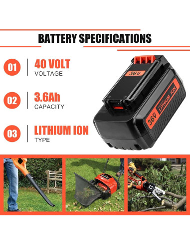 Batería Litio 40V 3600mAh Reemplazo Black & Decker LBX2040
