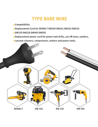 Cable de Alimentación 3.05m 18 Ga para DeWalt DW100 DW101