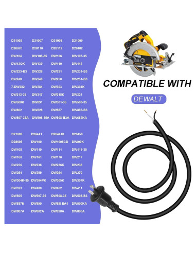 Cable de Alimentación 3.05m 18 Ga para DeWalt DW100 DW101
