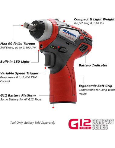 Juego de Herramientas Eléctricas ACDelco ARW1209-K14 12V 3/8"