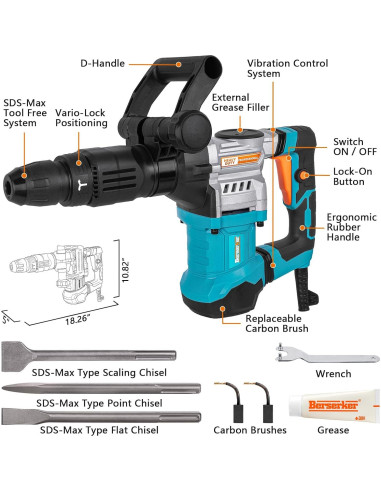 Martillo Demoledor Eléctrico Berserker 1300W 7.26kg SDS-Max