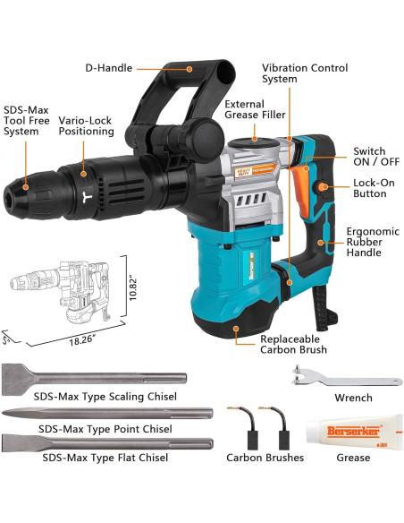 Martillo Demoledor Eléctrico Berserker 1300W 7.26kg SDS-Max