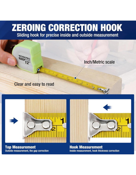 Cinta Métrica Compacta WORKPRO 3 Pcs 3.66m Auto-Bloqueo