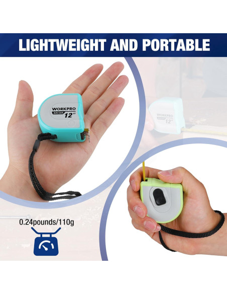 Cinta Métrica Compacta WORKPRO 3 Pcs 3.66m Auto-Bloqueo