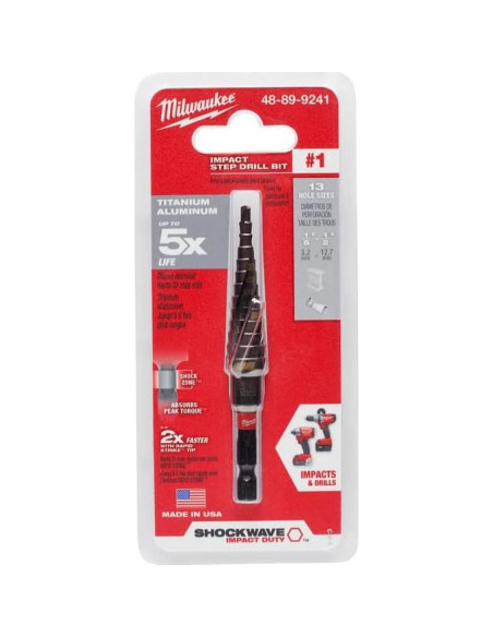 Bit de Paso Milwaukee SHOCKWAVE 1/8 a 1/2" Titanio