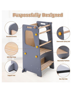 Torre de Cocina 4 en 1 Aokkto para Niños Ajustable Gris 2