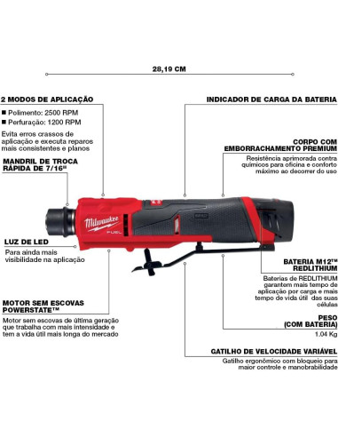 Molino de Neumáticos Milwaukee M12 FUEL 2409-20 Inalámbrico
