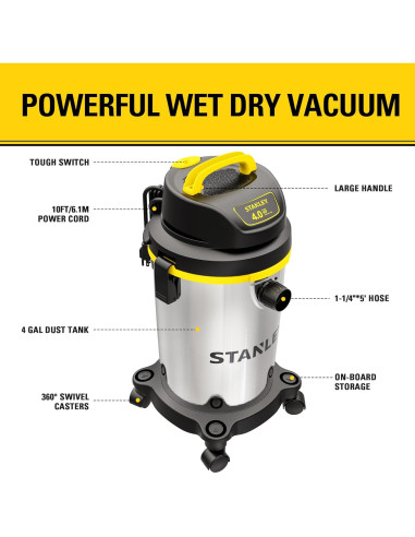 Aspiradora Húmeda/Seca Stanley SL18129 15.14L 4HP Acero Inoxidable