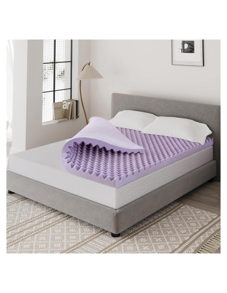 Topper de colchón Dyonery 2" espuma viscoelástica lavanda