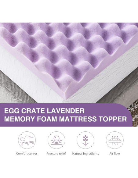 Topper de colchón Dyonery 2" espuma viscoelástica lavanda