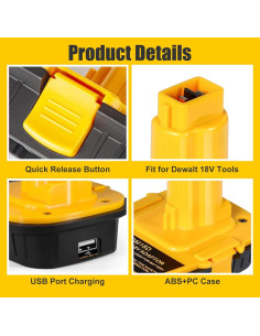 Adaptador de Batería DM18D USB para DeWalt y Milwaukee 18V 2