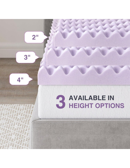 Topper de colchón Dyonery 2" espuma viscoelástica lavanda