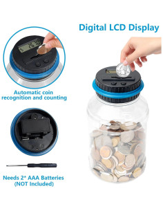 Banco de Ahorro Digital Totola 1.8L con Pantalla LCD Azul 2