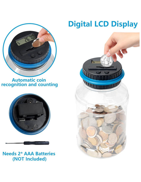 Banco de Ahorro Digital Totola 1.8L con Pantalla LCD Azul