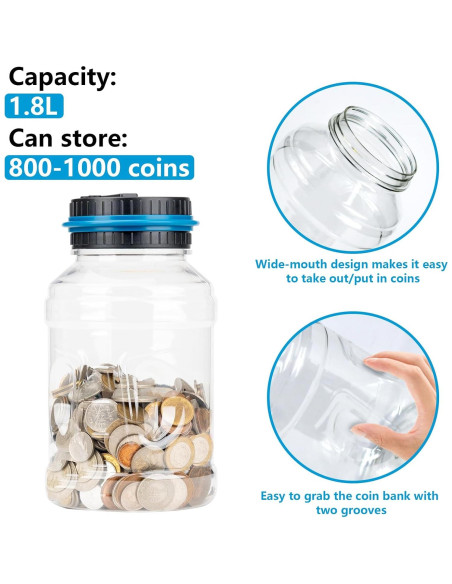 Banco de Ahorro Digital Totola 1.8L con Pantalla LCD Azul