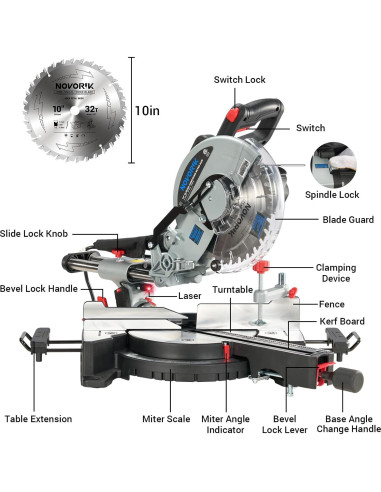 Sierra Ingletadora Deslizante NOVORIK 10" 15A con Láser