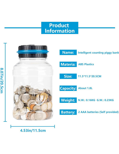Banco de Ahorro Digital Totola 1.8L con Pantalla LCD Azul