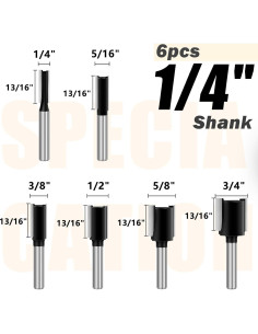 Juego de Brocas de Router Feanron 6 Pcs Carburo 1/4" 2