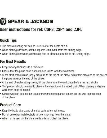 Plano de Carpintería Spear & Jackson CSP4 No. 4 248mm