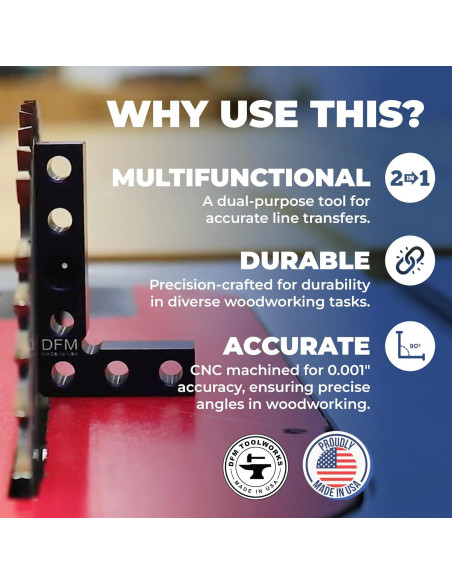 Cuadrado y Buscador de Centro DFM - Herramienta de Carpintería Precisa