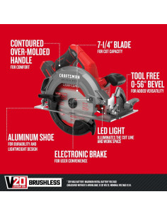 Sierra Circular Inalámbrica CRAFTSMAN V20 20V 4.0 kg 56 2