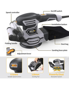 Lijadora Orbital Jellas OS450 450W 5" 6 Velocidades con 18 Papeles 2