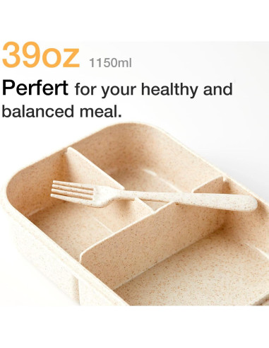 Caja Bento SEVENY Fibra de Trigo Natural Blanca 1.15L