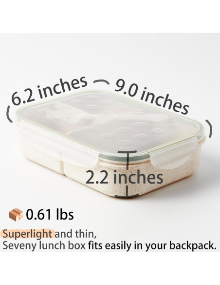 Caja Bento SEVENY Fibra de Trigo Natural Blanca 1.15L Caja Bento SEVENY Fibra de Trigo Natural Blanca 1.15L