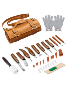 Kit de Tallado en Madera WGLILO 16 Piezas con Estuche de Cuero