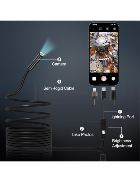 Cámara Endoscópica IP67 7.9mm Bjabtan 5m Cable Semirrígido