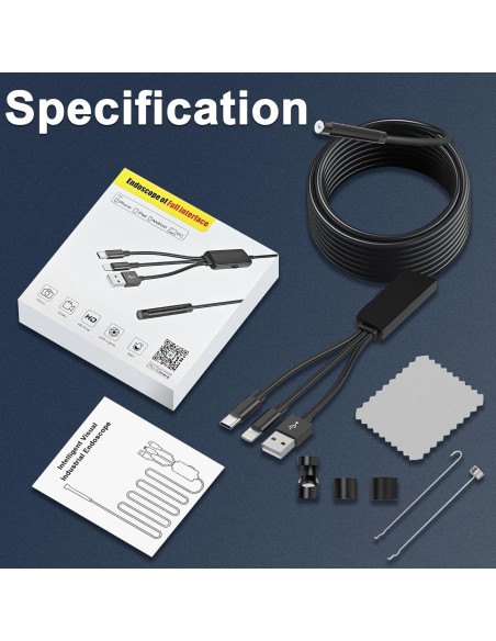 Cámara Endoscópica COOVIE 5m 1920P IP67 con Luz LED 8mm