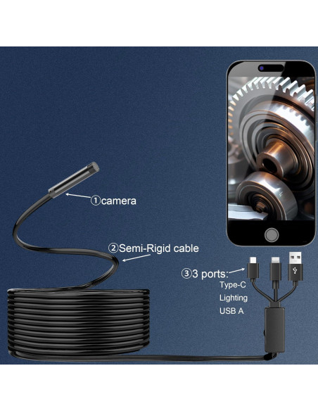 Cámara Endoscópica COOVIE 5m 1920P IP67 con Luz LED 8mm