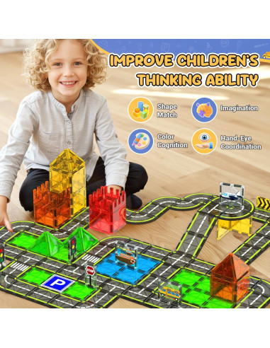 Juego de carreteras magnéticas HarworLife 42 piezas para niños