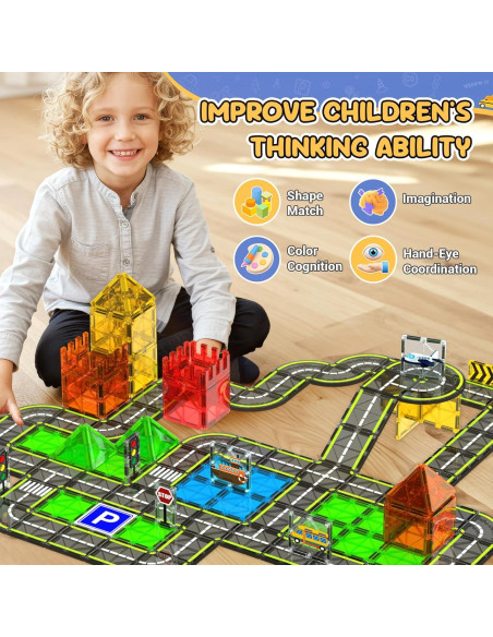 Juego de carreteras magnéticas HarworLife 42 piezas para niños