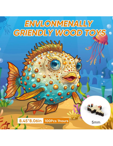 Rompecabezas de Madera Jiroinlly 100 Piezas Océano 21.5x20.5cm